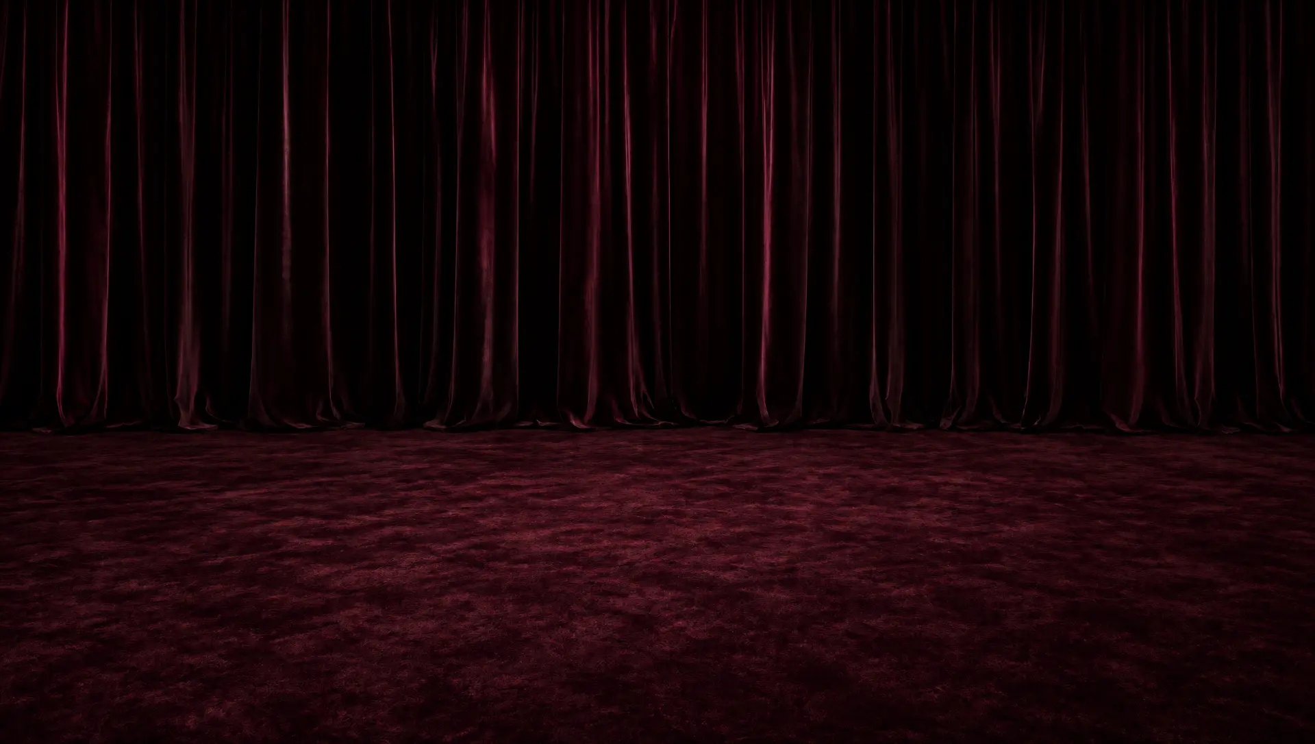 Deep burgundy velvet curtains and carpet forming the TonyeFezēk archive room